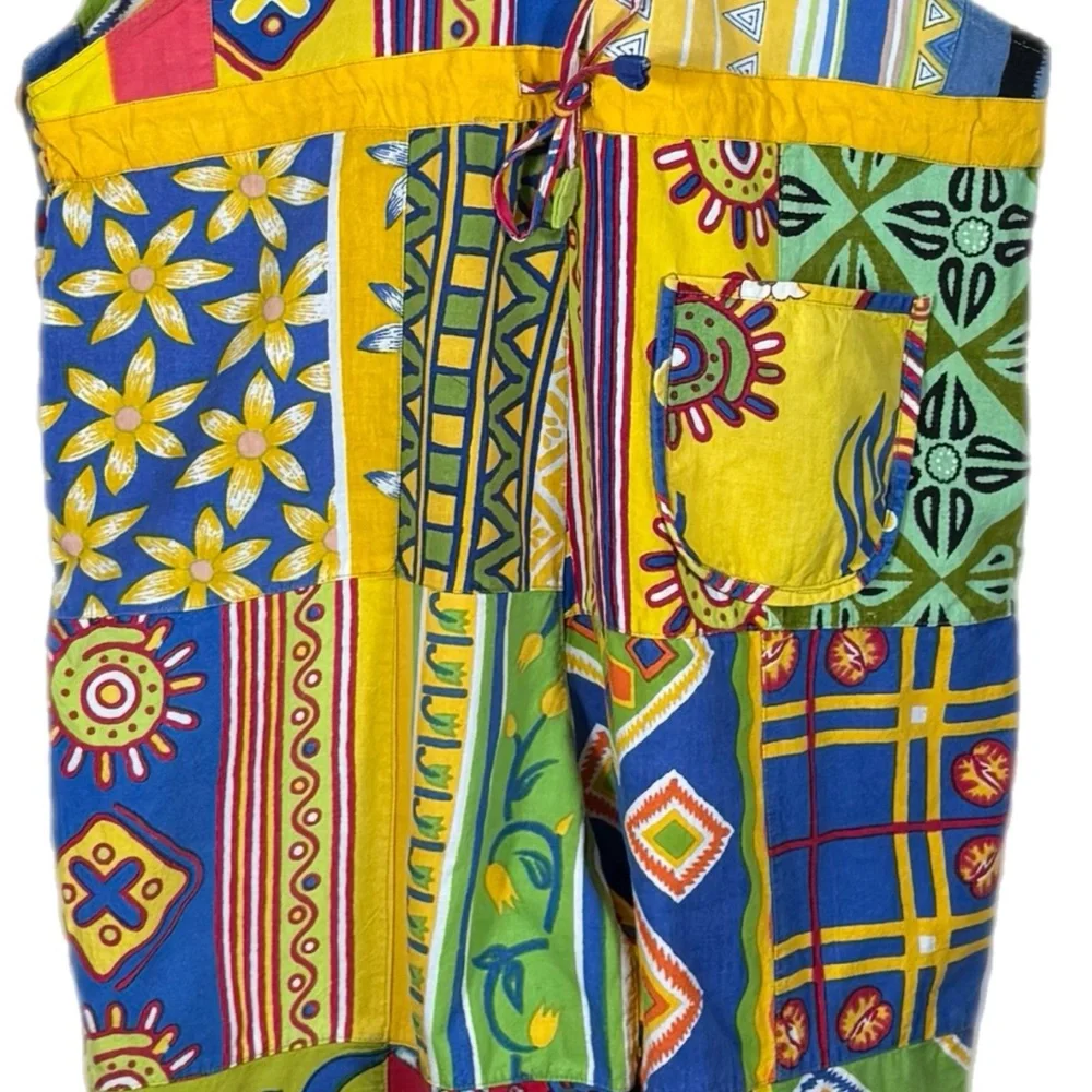 Sacred Threads Vintage Patchwork Overalls Romper M Cottagecore Hippie Boho - Picture 7 of 14